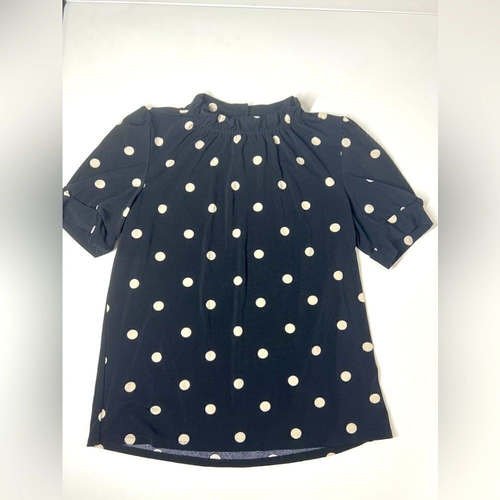 Adrianna Papell Bohemian Polka Dot Tapered Puff Sleeve Blouse Top Size S